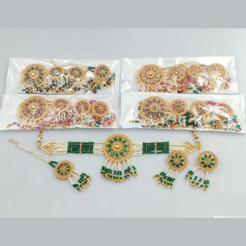 Rani Sati Jewels Gold Plated Crystal Stone Pota And Pearls Choker Necklace Set