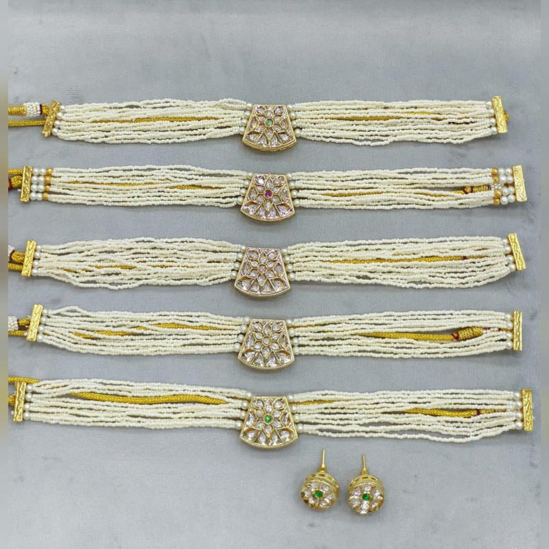 Rani Sati Jewels Gold Plated Polki Kundan Stone And Pearls Choker Necklace Set