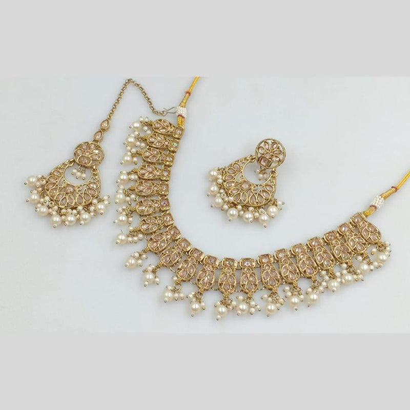 Rani Sati Jewels Gold Plated Crystal Stone And Pearls Necklace Set