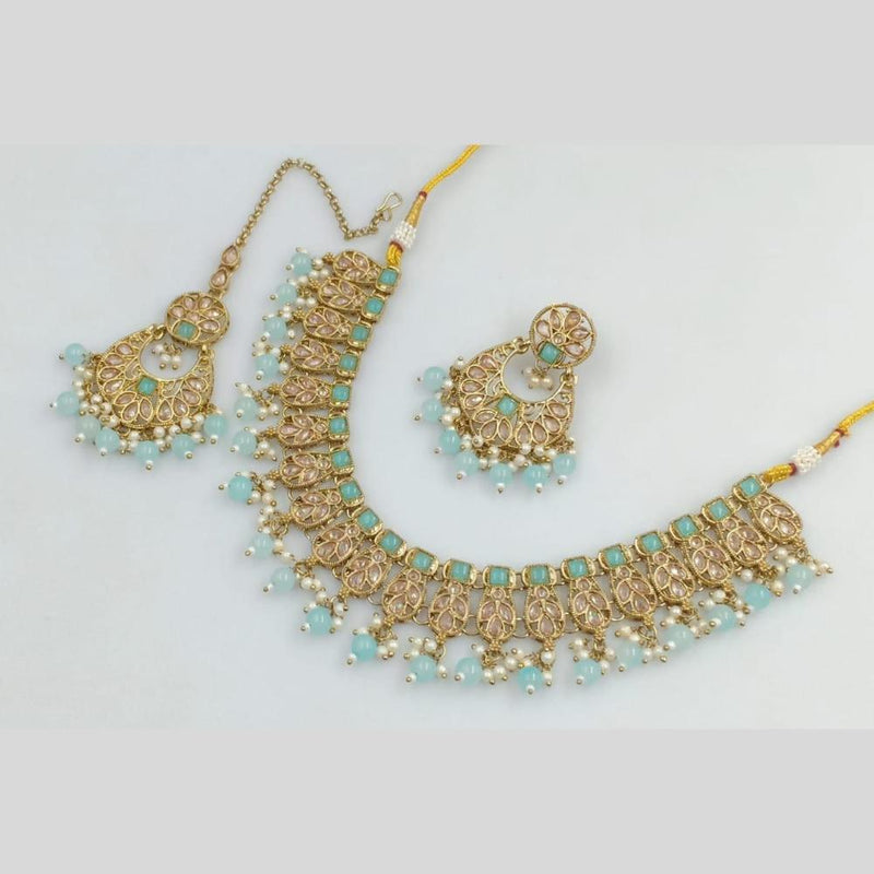 Rani Sati Jewels Gold Plated Crystal Stone And Pearls Necklace Set