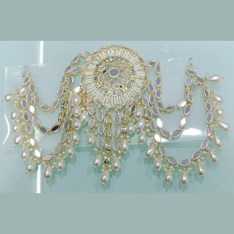 Rani Sati Jewels Gold Plated Mirror And Pearls Hair Accessories