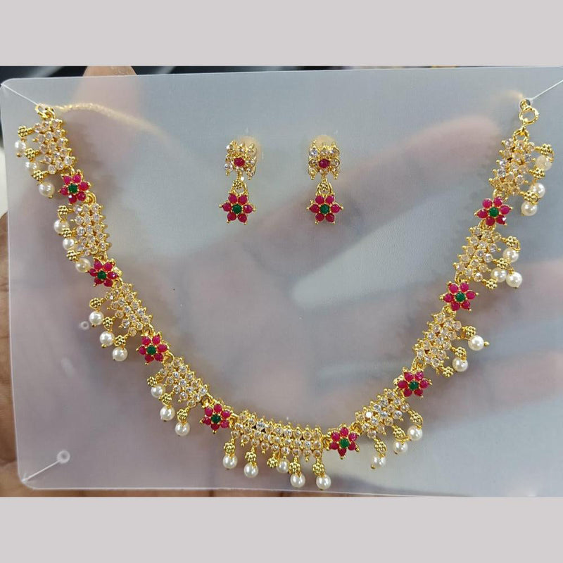 Rani Sati Jewels Gold Plated Austrian Stone Pearls Necklace Set