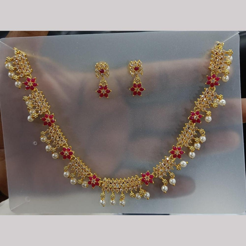 Rani Sati Jewels Gold Plated Austrian Stone Pearls Necklace Set