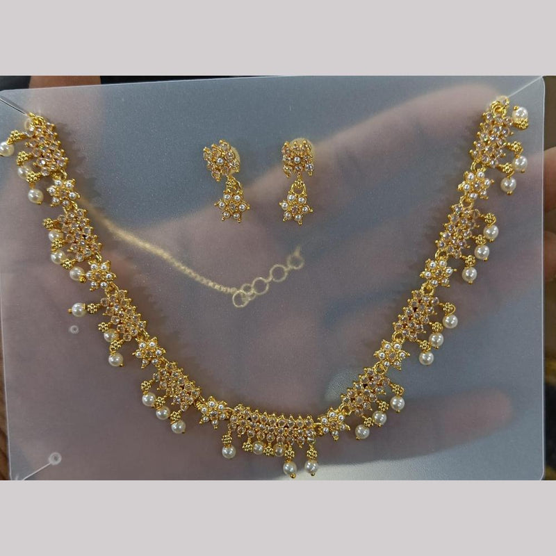 Rani Sati Jewels Gold Plated Austrian Stone Pearls Necklace Set