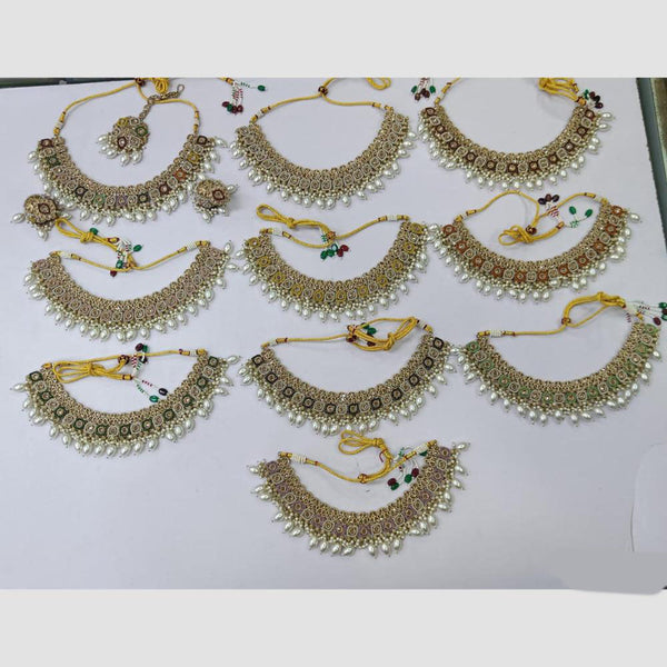 Rani Sati Jewels Gold Plated Crystal Stone And Pearls Necklace Set