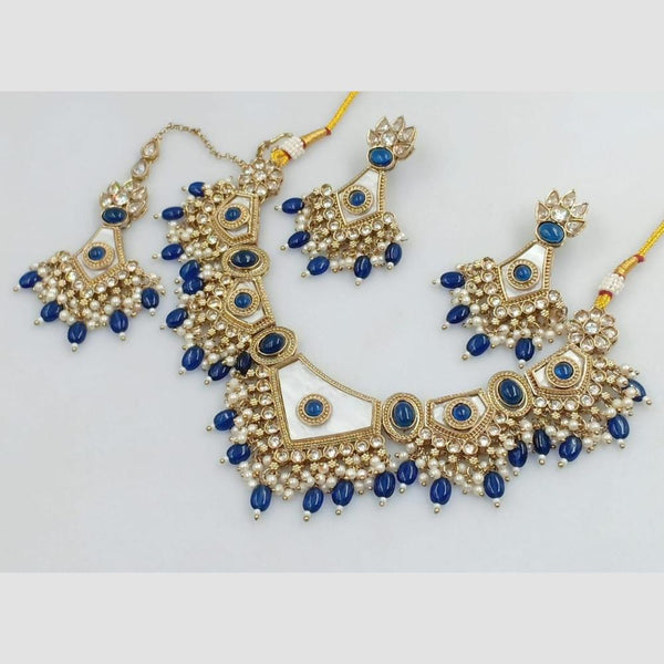 Rani Sati Jewels Gold Plated Pota Stone And Pearl Necklace Set