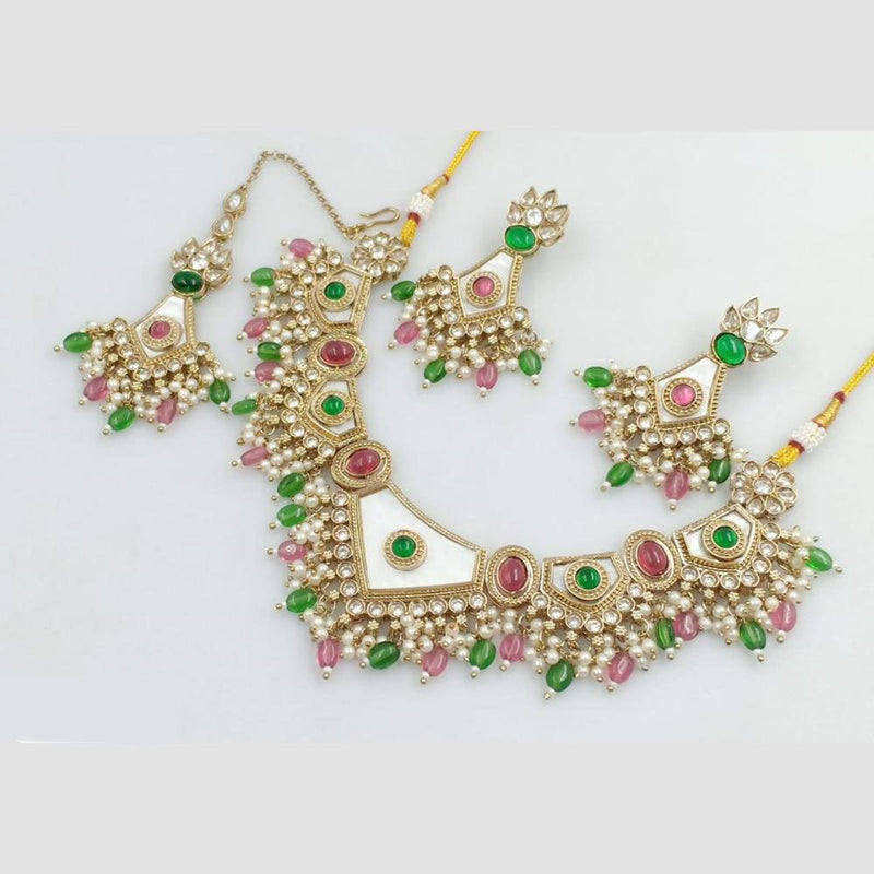 Rani Sati Jewels Gold Plated Pota Stone And Pearl Necklace Set