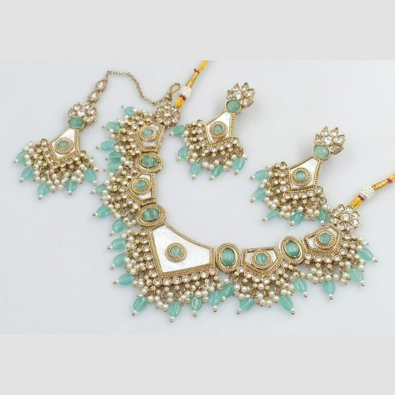 Rani Sati Jewels Gold Plated Pota Stone And Pearl Necklace Set