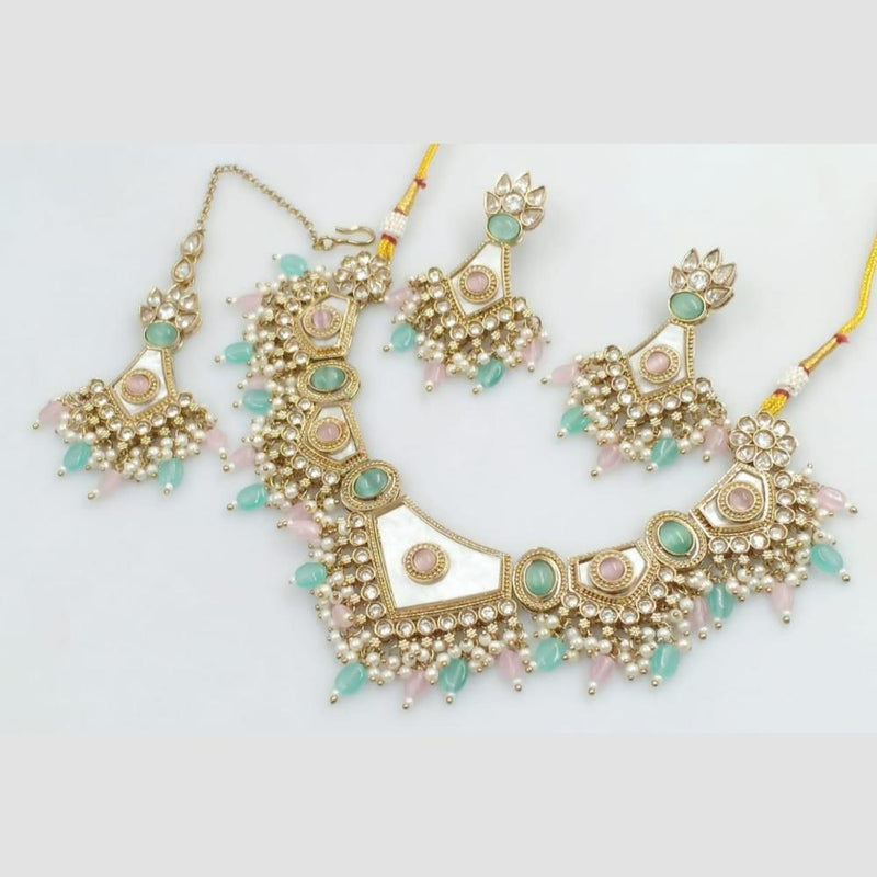 Rani Sati Jewels Gold Plated Pota Stone And Pearl Necklace Set