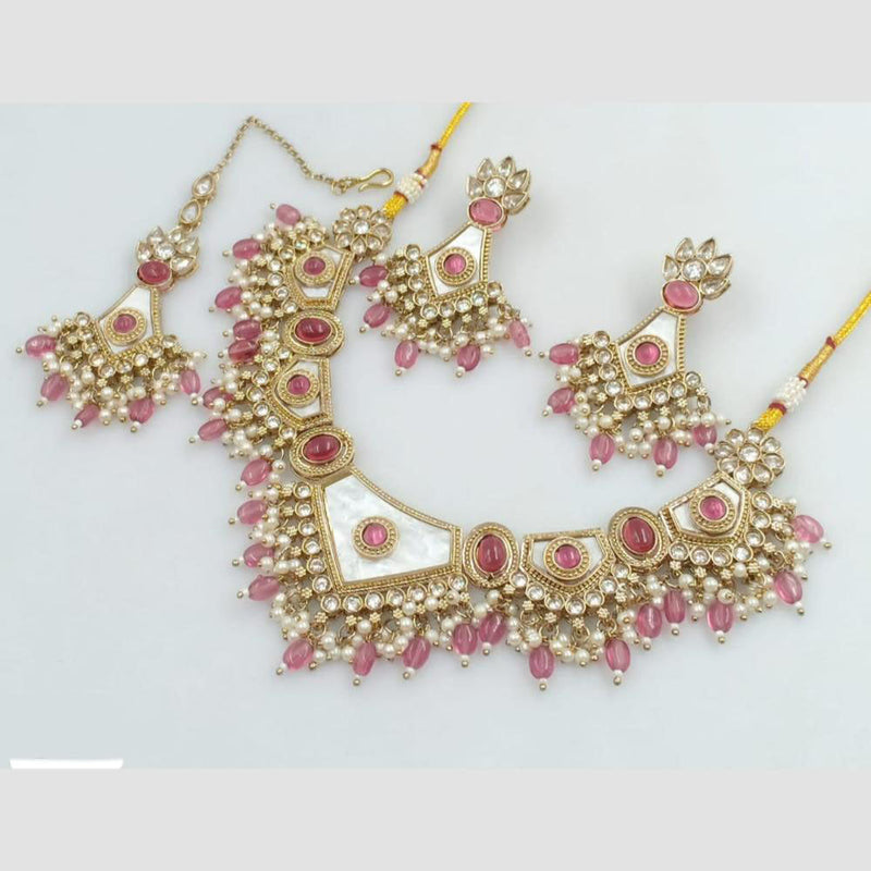 Rani Sati Jewels Gold Plated Pota Stone And Pearl Necklace Set