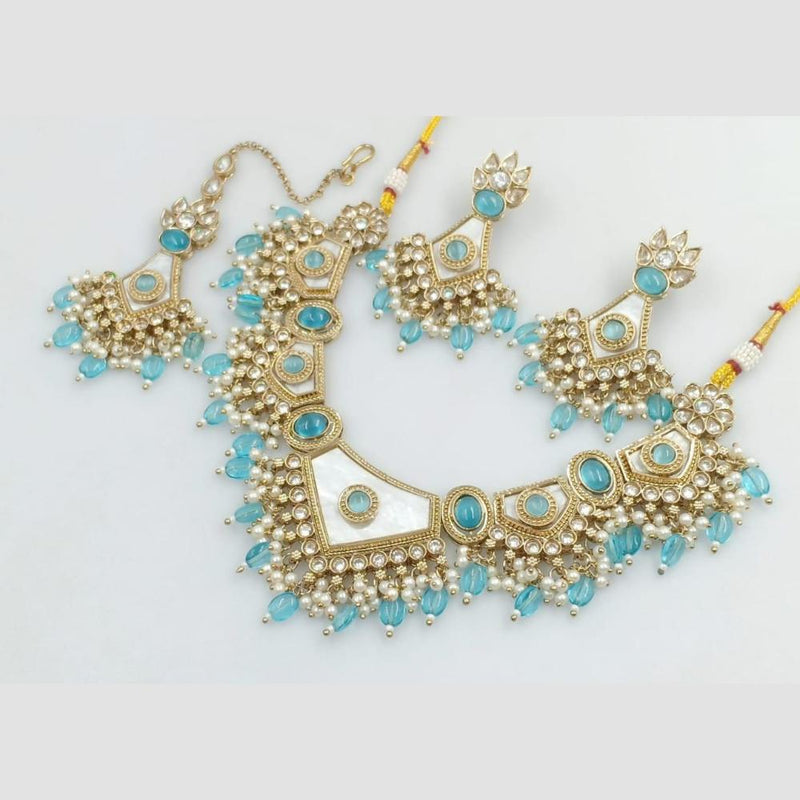 Rani Sati Jewels Gold Plated Pota Stone And Pearl Necklace Set