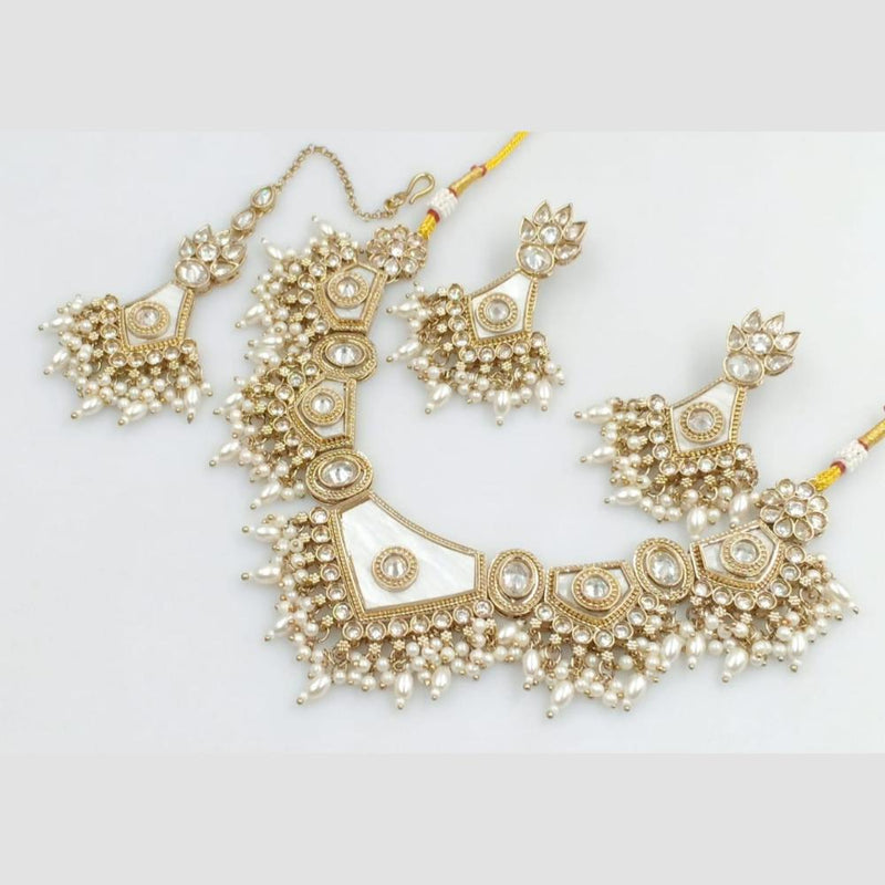 Rani Sati Jewels Gold Plated Pota Stone And Pearl Necklace Set