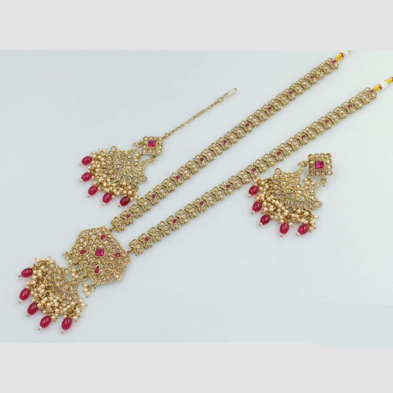 Rani Sati Jewels Gold Plated Crystal Stone And Pearl Long Necklace Set