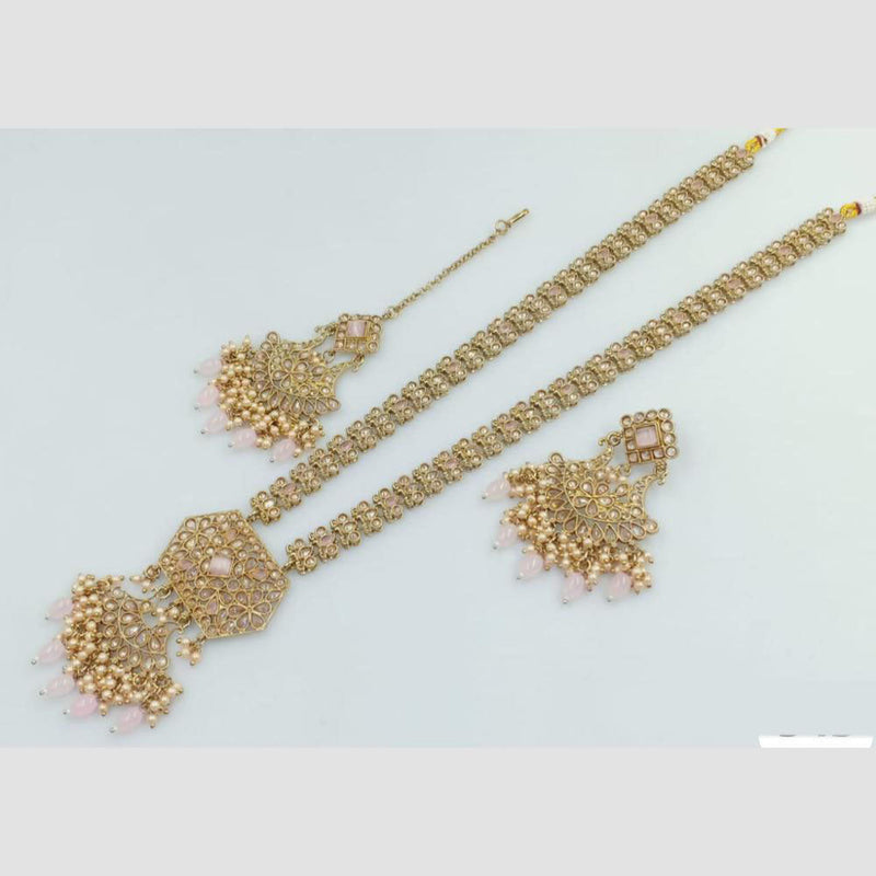 Rani Sati Jewels Gold Plated Crystal Stone And Pearl Long Necklace Set