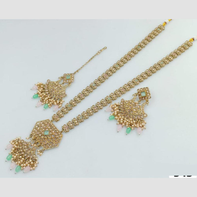 Rani Sati Jewels Gold Plated Crystal Stone And Pearl Long Necklace Set