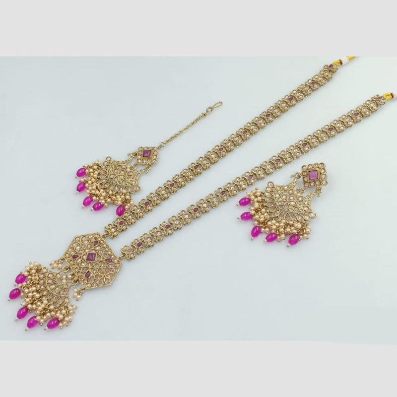 Rani Sati Jewels Gold Plated Crystal Stone And Pearl Long Necklace Set