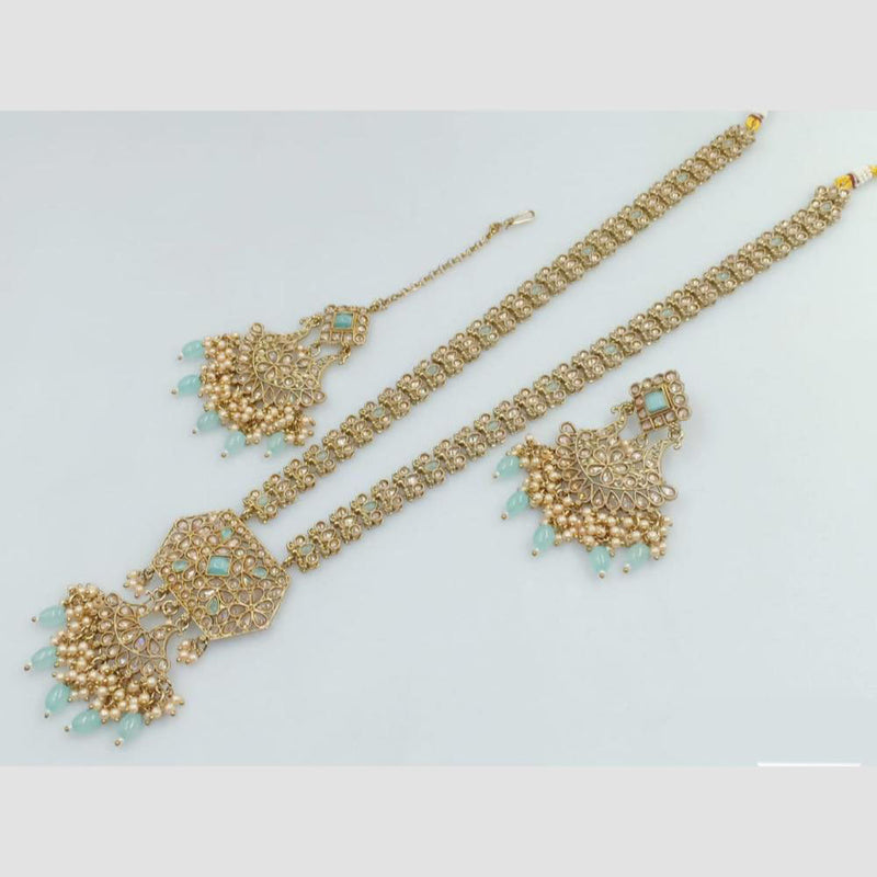 Rani Sati Jewels Gold Plated Crystal Stone And Pearl Long Necklace Set