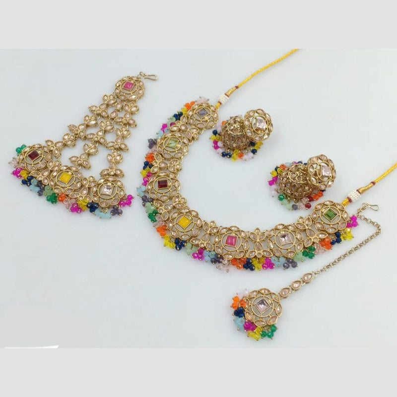 Rani Sati Jewels Gold Plated Crystal Stone And Pearl Necklace Set