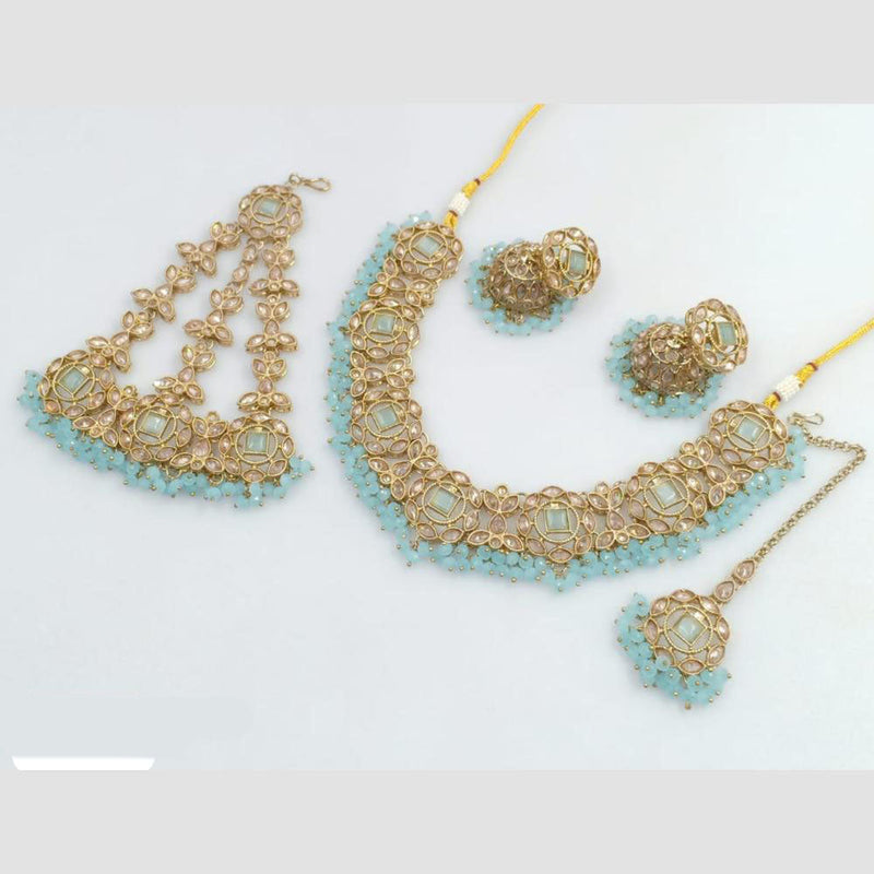 Rani Sati Jewels Gold Plated Crystal Stone And Pearl Necklace Set