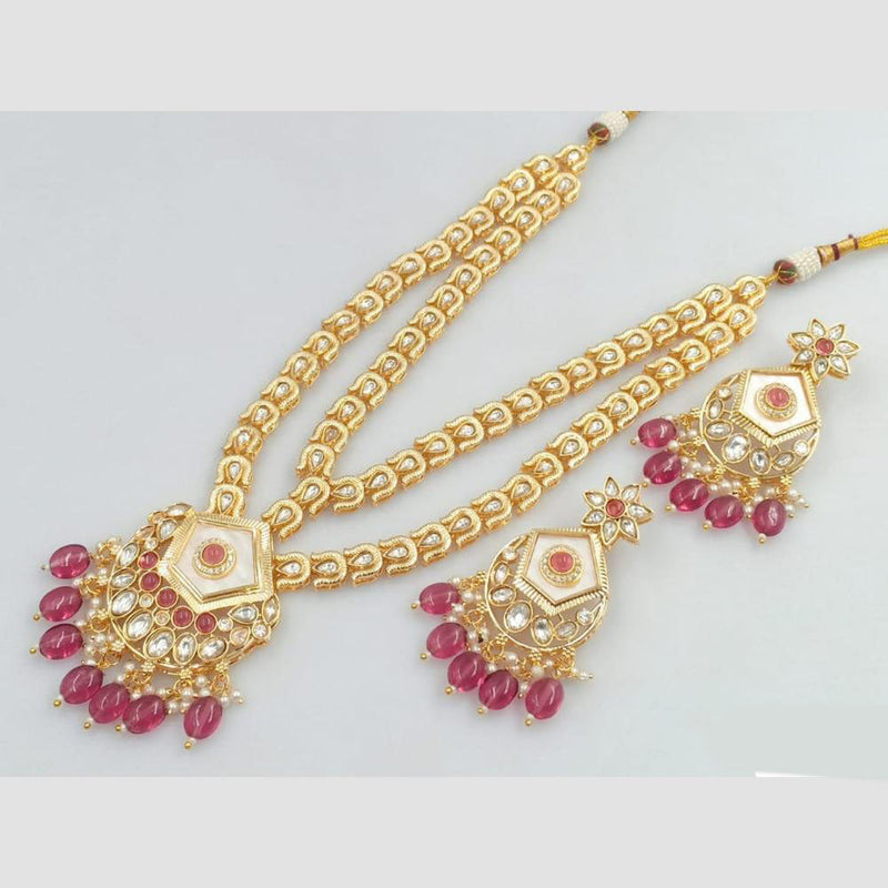 Rani Sati Jewels Gold Plated Kundan Stone And Pearl Long Necklace Set