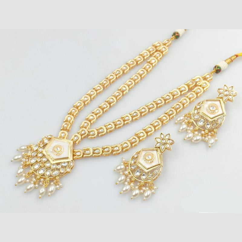 Rani Sati Jewels Gold Plated Kundan Stone And Pearl Long Necklace Set