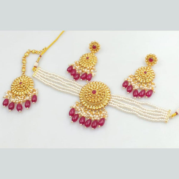 Rani Sati Jewels Gold Plated Beads And Pearl Choker Necklace Set