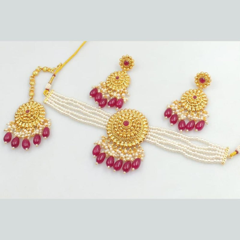 Rani Sati Jewels Gold Plated Beads And Pearl Choker Necklace Set