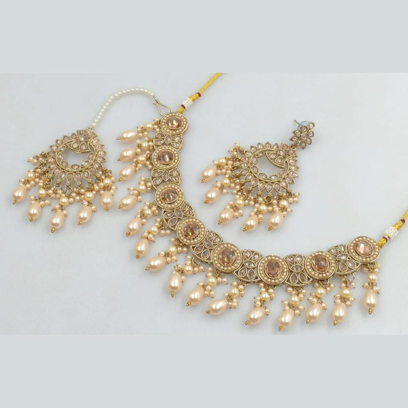 Rani Sati Jewels Gold Plated Crystal Stone And Beads Necklace Set