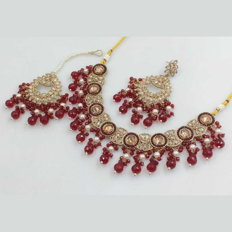 Rani Sati Jewels Gold Plated Crystal Stone And Beads Necklace Set