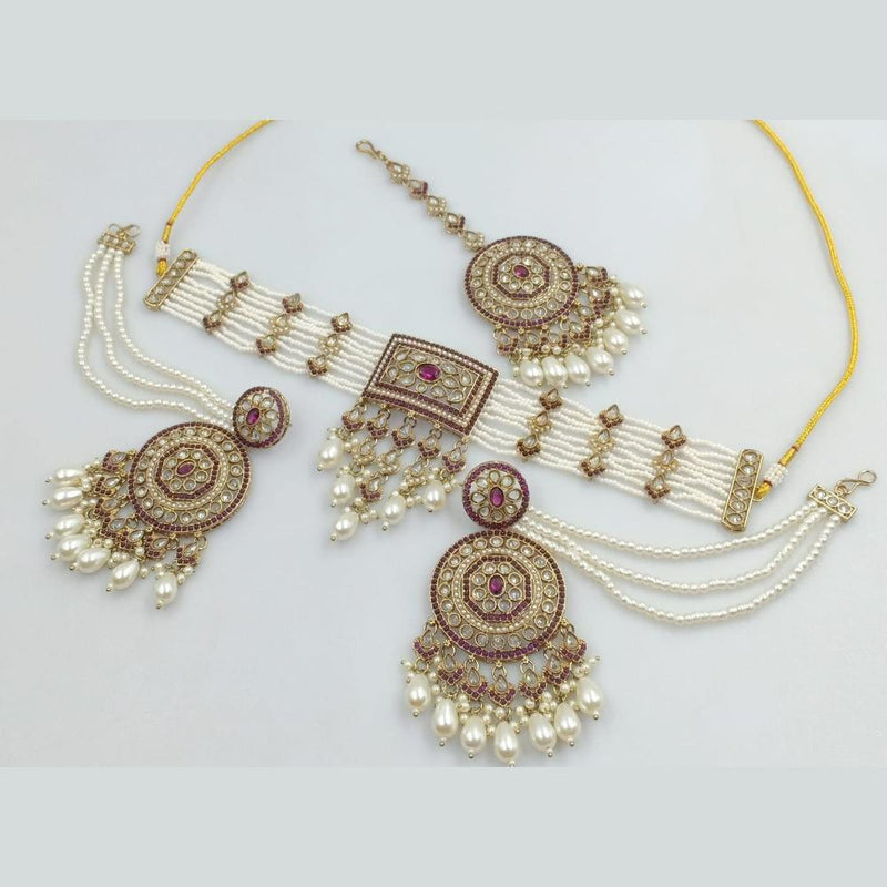 Rani Sati Jewels Gold Plated Kundan Stone And Beads Choker Necklace Set