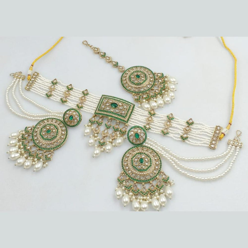 Rani Sati Jewels Gold Plated Kundan Stone And Beads Choker Necklace Set