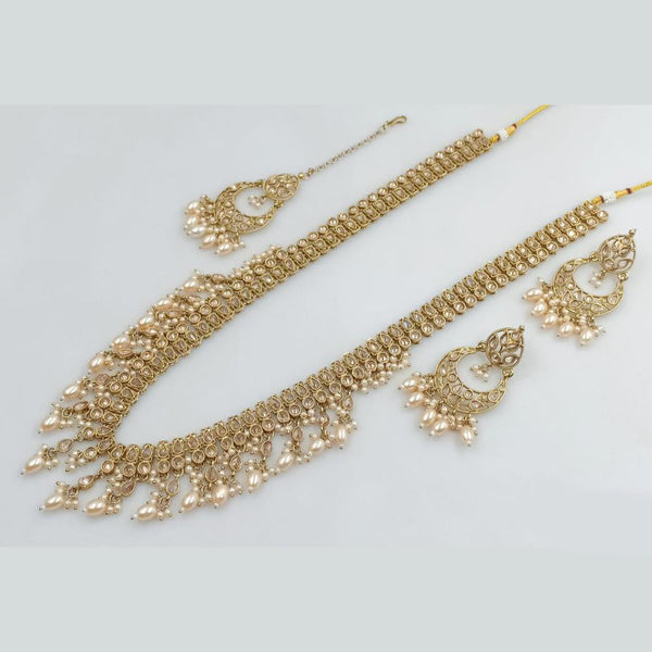 Rani Sati Jewels Gold Plated Kundan Stone And Pearls Long Necklace Set