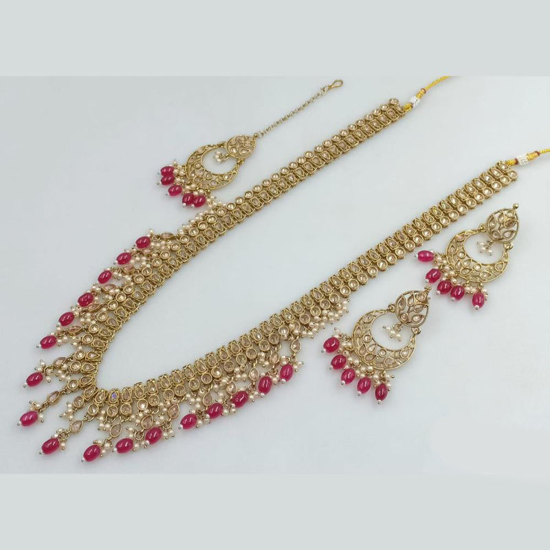 Rani Sati Jewels Gold Plated Kundan Stone And Pearls Long Necklace Set