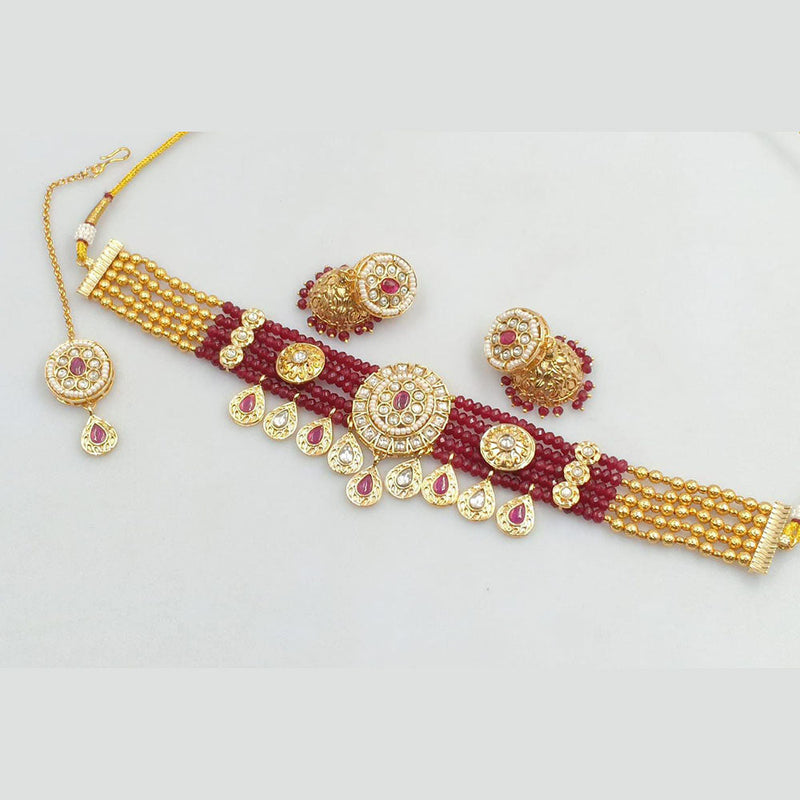 Rani Sati Jewels Gold Plated Kundan Stone And Pearls Choker Necklace Set