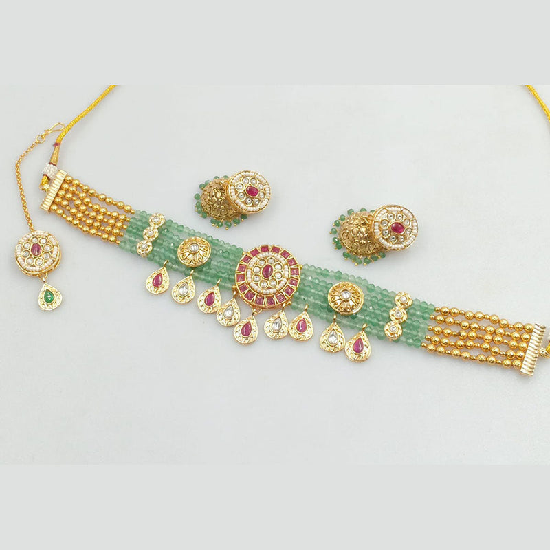 Rani Sati Jewels Gold Plated Kundan Stone And Pearls Choker Necklace Set