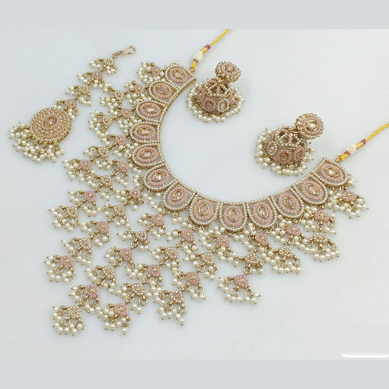 Rani Sati Jewels Gold Plated Crystal Stone And Pearls Necklace Set