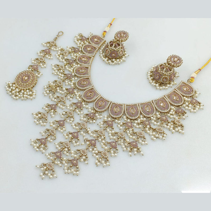 Rani Sati Jewels Gold Plated Crystal Stone And Pearls Necklace Set