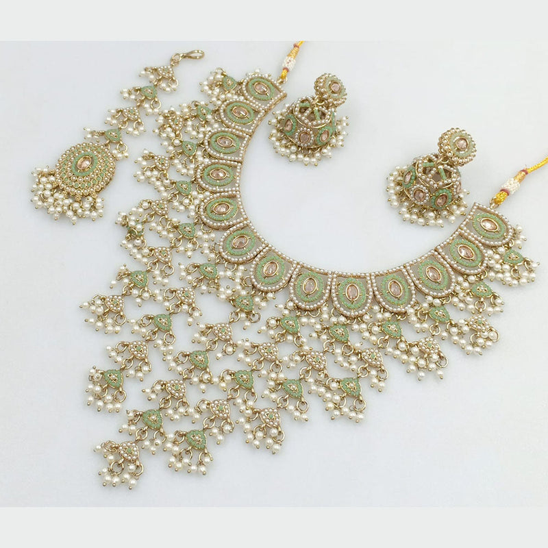 Rani Sati Jewels Gold Plated Crystal Stone And Pearls Necklace Set