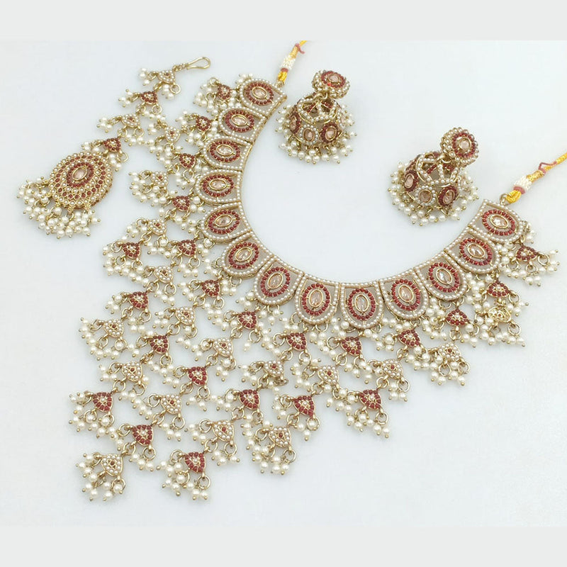 Rani Sati Jewels Gold Plated Crystal Stone And Pearls Necklace Set