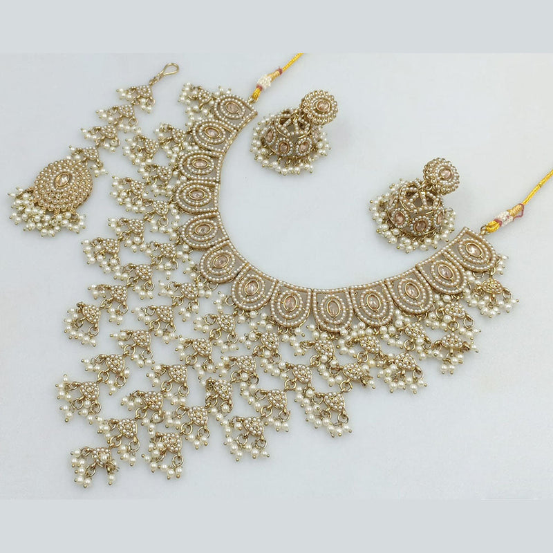 Rani Sati Jewels Gold Plated Crystal Stone And Pearls Necklace Set