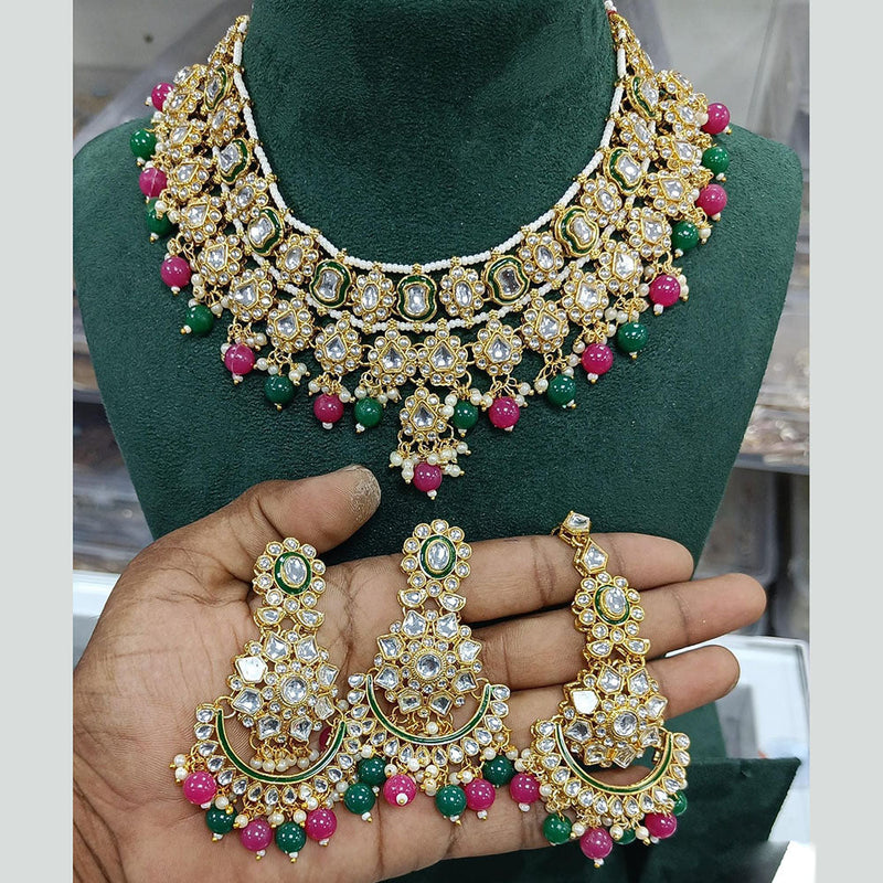 Rani Sati Jewels Gold Plated Kundan Stone And Pearls Necklace Set