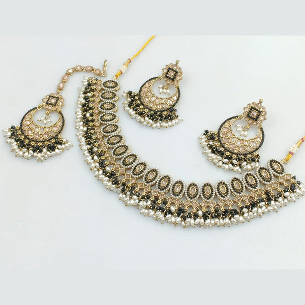 Rani Sati Jewels Gold Plated Crystal Stone And Pearls Necklace Set