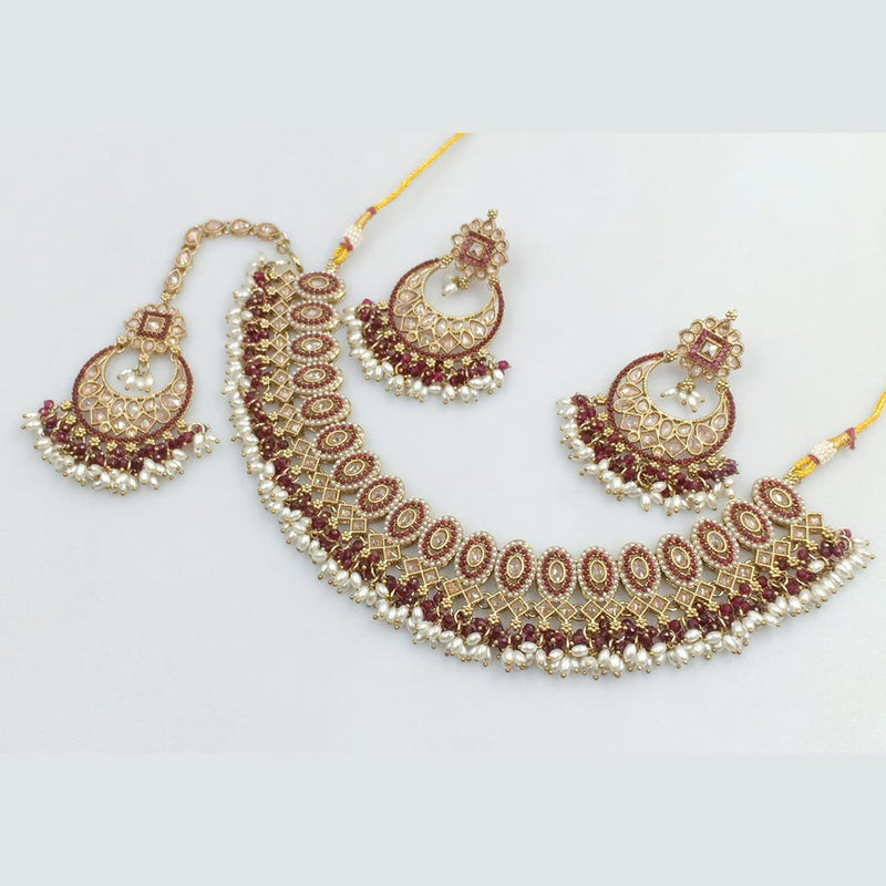 Rani Sati Jewels Gold Plated Crystal Stone And Pearls Necklace Set