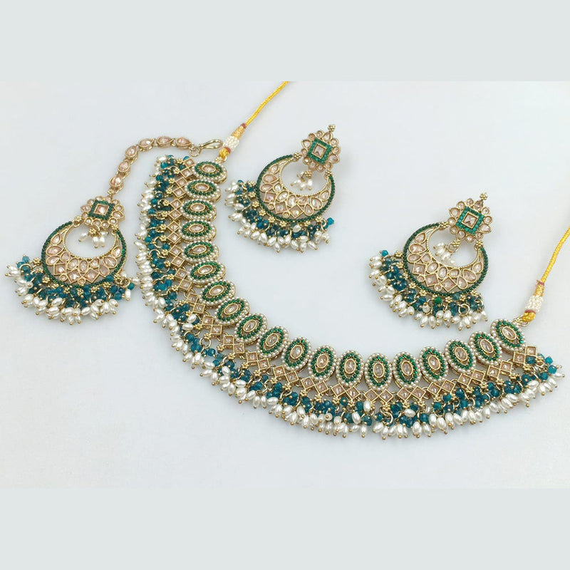 Rani Sati Jewels Gold Plated Crystal Stone And Pearls Necklace Set