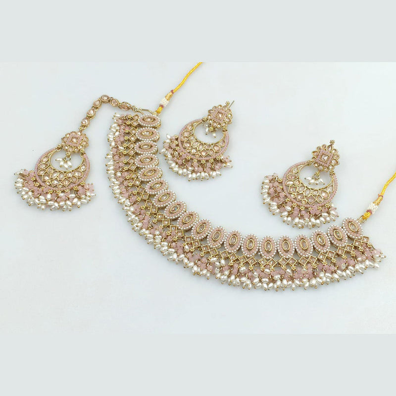 Rani Sati Jewels Gold Plated Crystal Stone And Pearls Necklace Set