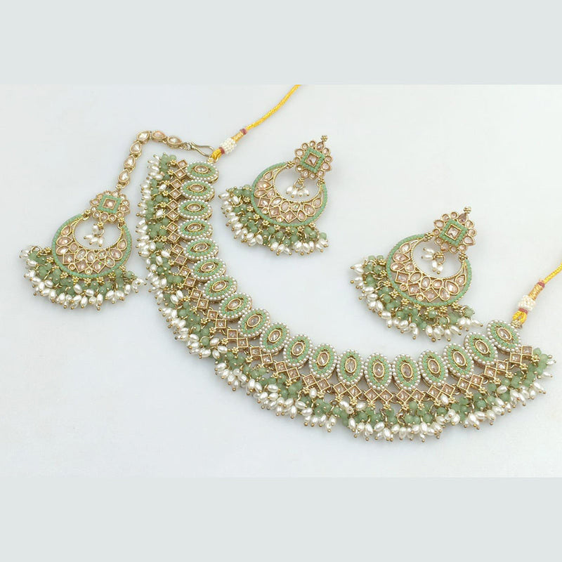 Rani Sati Jewels Gold Plated Crystal Stone And Pearls Necklace Set