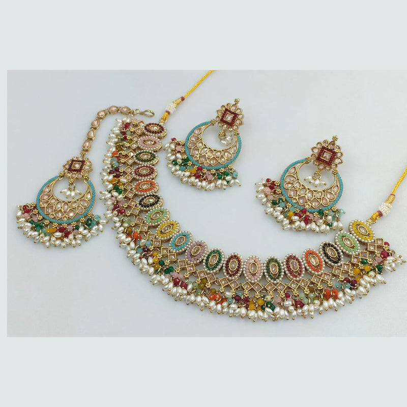 Rani Sati Jewels Gold Plated Crystal Stone And Pearls Necklace Set