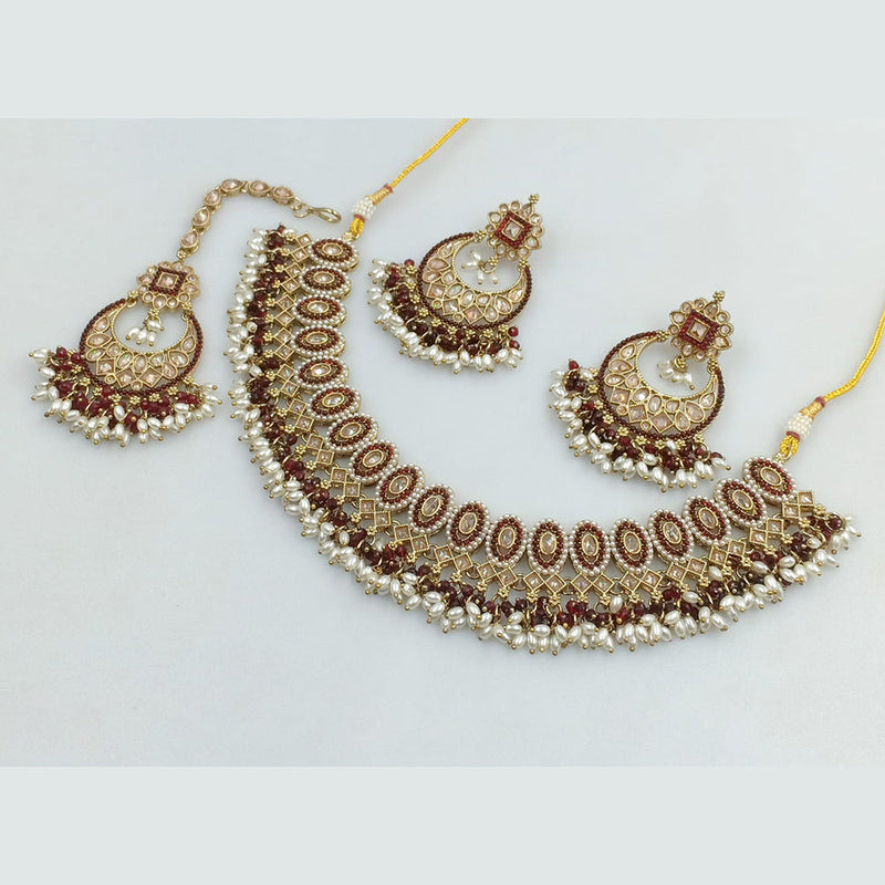 Rani Sati Jewels Gold Plated Crystal Stone And Pearls Necklace Set