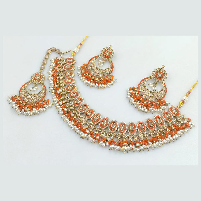 Rani Sati Jewels Gold Plated Crystal Stone And Pearls Necklace Set