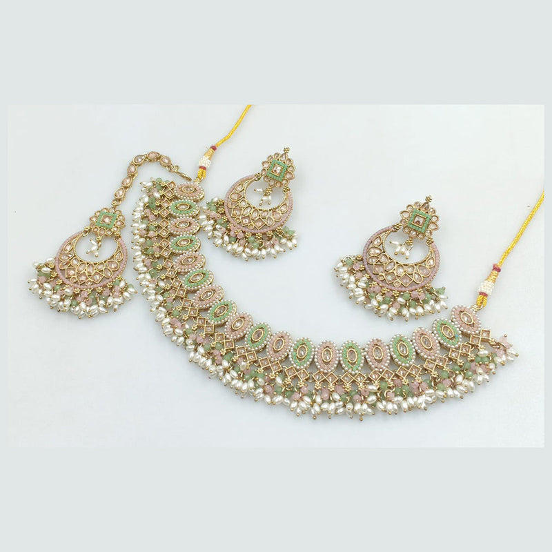 Rani Sati Jewels Gold Plated Crystal Stone And Pearls Necklace Set